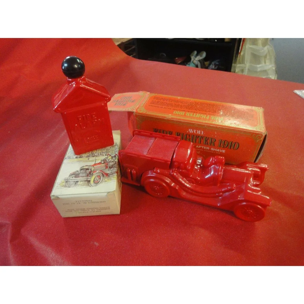 2 lot Vintage Avon Bottles Fire fighter 1910 fire truck Fire Alarm box & boxes